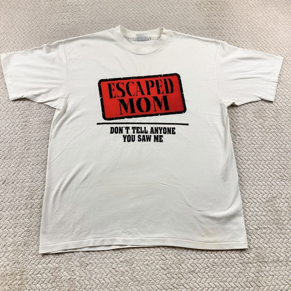 Vintage 90s Single Stitch "Escaped Mom" T Shirt XL Mom core Granny Core USA